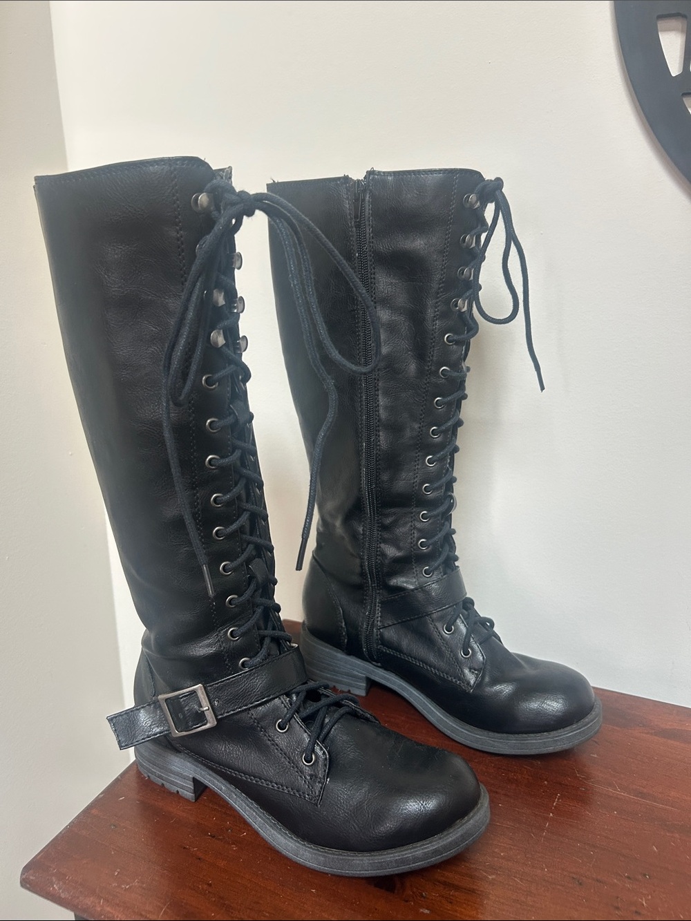 Unionbay Black Lace-Up Knee High Combat Boots - Women size 7